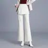 Moda Outono 2026 Versátil Calça Flare de Couro PU para Mulheres, Cintura Alta Emagrecedora com Painel Traseiro em Patchwork, Calça Casual Tendência de Cor Sólida