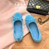 Versión de piel de oveja ~ Zapatos de ballet azules de cuero genuino con lazo francés Zapatos azules de mujer Zapatos de ballet Mary Jane planos