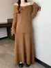 Conjunto de Suéter Estilo Francés para Mujer 2026 Primavera Nuevo Estilo Conjunto de Dos Piezas de Punto con Lazo en un Hombro y Falda