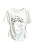 Camiseta de verano elegante para mujer talla grande con cuello redondo, diseño estampado, mangas cortas, entallada en la cintura, efecto adelgazante y abertura irregular