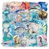 Paquete de 50 Hojas de Pegatinas Transparentes de Dibujos Animados de Vida Marina Impermeables Material Transparente de Mascotas para Decorar Guitarra Cuaderno