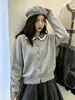 Nuevo Cárdigan de Punto Otoño e Invierno Diseño Estilo Coreano Bloque de Color Rayas Solapa Retro Suéter Abrigo de Un Botón Mujer