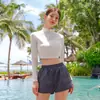 Talla grande Traje de buceo para pareja de Corea del Sur Traje de baño para mujer de manga larga de medusa Traje de baño dividido Protección solar Ajustado Traje de snorkel Traje de baño