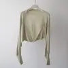 Chaleco Blanco de Protección Solar Tencel Seda de Hielo Cárdigan de Punto para Mujer Verano Fino Chal Exterior Blusa Top Chaqueta Corta