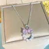 Nova Moda Inlaid Diamante Rosa Laço Pérola Aço Titânio Colar Feminino Design de Nicho Versátil Corrente Clavícula Joia