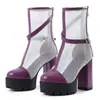 Sandalias de tacón alto para mujer de verano, color liso, punta cerrada, suela gruesa, antideslizantes, tacón cuadrado, estilo europeo y americano, comercio exterior, con cremallera, botas para mujer de talla grande