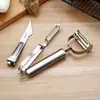 Pelador de acero inoxidable de doble cabeza para cocina, pelador de manzanas, pelador de patatas, juego de tres piezas para pelar verduras y frutas