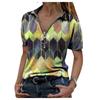 Ropa de Mujer Tallas Grandes Transfronteriza 2024 Nueva Camiseta de Mujer Verano Manga Corta Cremallera Cuello en V Fondo Contrastante Estampado Top