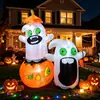Decoración Inflable de Fantasma y Calabaza de Halloween de 1.5 metros con Luz LED para Exteriores, Jardín, Decoración Festiva