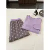 Pijama elegante de color morado suave, ajustado y de manga larga para mujer, nuevo conjunto de dos piezas para principios de otoño, pantalón largo con estampado de estrellas adelgazante, ropa de casa