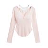 Top de Renda Sexy Puro Estilo Spice Girl Afinando a Cintura Falso Duas Peças Camisa Base Feminina Doce com Bojo Camiseta de Manga Longa