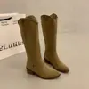 Persona perezosa Botas de moda con hebilla de metal estilo occidental botas nueva bota china adelgazante gamuza talla grande marrón mate sin cordones plegado