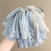 Grampos de cabelo de pérola com laço azul-gelo e fita de alta qualidade para rabo de cavalo feminino, meia tira, grampo de cabelo de viagem
