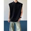 Camiseta Henley Sem Manga Estilo Americano para Homens, Verão High-End Fresca e Estilosa de Peso Pesado com Ombro Normal, Tank Top Boxy