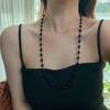 Nuevo collar largo y pequeño de ónix negro natural de noche oscura de estilo chino con cadena de clavícula.
