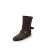 Otoño e Invierno 2025 Nuevas Botas Vaqueras Western de Cuero de Vaca Retro Francés Botines Cortos Marrones de Calle Botas Individuales para Mujer Botas