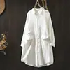 Jaqueta Camisa de Algodão Puro Fio de Algodão Dupla Camada Feminina Manga Longa Comprimento Médio Solta Aparência Emagrecedora Primavera e Outono Estilo Japonês Estilo Cardigan Externo Artístico