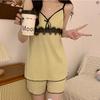 Pijama 2024 com Bojo para Mulheres Primavera e Verão Novo Conjunto de Suspensório de Algodão Imitação Estilo Coreano Sexy Doce e Fofo Roupa de Casa