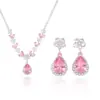 Conjunto Transfronteiriço Estilo Europeu e Americano Nova Moda Tendência Joias de Zircônia Colar Brincos Rosa Claro Corrente de Clavícula Gota d'Água