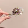 Presilha Twist Flor de Peônia Esmaltada Estilo Antigo Flor Pintada de Alto Padrão Acessório de Cabelo de Luxo Acessível Presilha Elegante Acessórios de Cabelo para Mulheres