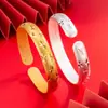 Pulseira de Gipsófila com Sutra do Coração Antigo Pulseira Feminina Latão Banhado a Ouro Gipsófila Superfície de Areia Pulseira Aberta Atacado