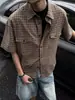 Camisa de Manga Corta a Cuadros Nueva de Verano 2026 para Hombre, Marca Japonesa Retro de Moda, Corte Holgado, Camisa Casual Versátil para Pareja
