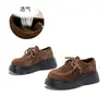 Sapatos canguru de couro bovino de primeira camada, novos mocassins de outono de 2026 que aumentam a altura, sapatos femininos da moda com solas de couro ovino de primeira camada