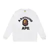 Camiseta de manga comprida BAPE com estampa de camuflagem rosa e cabeça de macaco, gola redonda, unissex, corte solto, base de algodão pesado