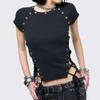 Camiseta de Manga Larga Ajustada con Cuello Redondo, Cordón y Cordones, Estilo Wasteland Oscuro, Ins, Europea y Americana, Otoño e Invierno 2025, para Mujer