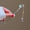 Clássico imitação Hetian jade liga hairpin estilo antigo Jade Rabbit Pérola borla passo hairpin cheongsam Hanfu updo cocar de cabelo