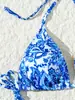 Bikini de Dos Piezas Estilo Nuevo Transfronterizo Europeo y Americano Aliexpress Triángulo Estampado Sexy Bikini Traje de Baño Espalda Descubierta