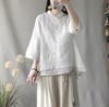 Camisa Retro Estilo Chino Rana Inclinada Primavera y Verano Algodón Lino Holgado Hanfu Modificado Ropa de Té Zen Top para Mujer