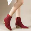 Botines estilo Martin de tacón alto y punta fina para mujer, botas de montar retro de moda transfronterizas con tacón grueso y cremallera lateral, botines cortos de exportación europea y americana de talla grande