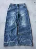 Jeans Lavados Retro Y2K Transfronterizos Europeos y Americanos Estilo Calle Milenio Estampado de Letras Jeans de Pierna Recta de Cintura Baja para Hombre