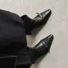 Botines Anchos de Piel de Vaca de Primera Capa para Mujer, Estilo Nuevo Piel Genuina Cuero Envejecido Punta Cuadrada Lazo Tacón Grueso Medio Botines Cortos para Mujer