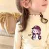 Camiseta Térmica de Fleece com Manga Longa para Meninas Outono/Inverno Roupa de Baixo Gola Meio Alta com Babados Crianças Tamanhos Médio e Grande