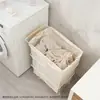 Cesta para ropa sucia de malla de alambre metálico directo de fábrica, cesta de almacenamiento de ropa sucia para baño, cubo de ropa sucia con ruedas, negro y blanco, venta al por mayor