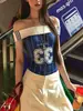 Top Corto de Manga Corta con Estampado Contrastante Sexy Estilo Americano de un Solo Hombro para Mujer en Diseño de Primavera y Verano Camiseta Deportiva Corta sin Hombros