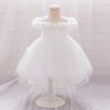 Amazon Nuevo Vestido Infantil Hombro Descubierto Flor Tridimensional Lazo Vestido con Cola Boda Niñas de las Flores Vestido de Princesa