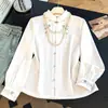 Camisa de Seda de Talla Grande con Garantía de Calidad que Cubre el Cuerpo, Nuevo Estilo Primavera/Verano, Nuevo Estilo Chino, Estilo Nacional, Camisa de Cuello Alto Bordada en Satén con Estampado Floral Oscuro