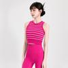 Chaleco Deportivo de Yoga Fitness de Hombro Ancho de Secado Rápido para Mujer con Short Interior sin Mangas a Rayas Ajustado Top Base de Yoga