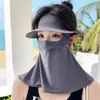 Protector Solar Removible con Sombrero y Ala Protección Completa para Cara y Cuello Protección UV Integrada Parasol para Mujer Mascarilla Gini Facial de Seda de Hielo