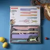 En stock color acero inoxidable paja de trigo juego de regalo de seis piezas cuchillo cuchillo para carne caja de regalo caja de color cuchillo de cocina