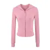 Jaqueta Moletom Curta com Zíper Esportiva Feminina da Moda, Estilo Outono, Estilo Americano, Cor Sólida, Caimento Justo, Top Casual com Capuz