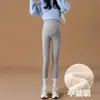 Leggings de maternidade para outono e inverno, forrados com fleece, espessados, plus size, calças de algodão para grávidas, roupas externas femininas para primavera, outono e inverno