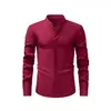 Camisa Masculina Retro de Linho Imitado com Gola Alta e Manga Longa, Camisa Social de Negócios Anti-Amassar de Alta Qualidade, Camisa Fina de Verão para Homens