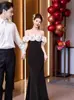 Elegante Vestido de Noche Hombros Descubiertos para Fiesta de Cumpleaños, Sexy Vestido Sirena, Ajustado, Lujo Ligero, Estilo Largo de Anfitrión de Nicho