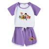 Traje de manga corta para niño y niña del equipo Wangwang, verano dulce estilo occidental, nuevo traje casual de dos piezas de shorts para niña