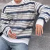 Tricô de Listras em Cores Contrastantes de Alta Qualidade Design de Nicho Masculino Suéter de Tricô Primavera e Outono Estilo Coreano Casual Solto
