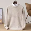 Suéter de lana gruesa para otoño e invierno 100% lana pura para hombre, cuello redondo, manga larga, holgado, casual, moderno, prenda base de punto